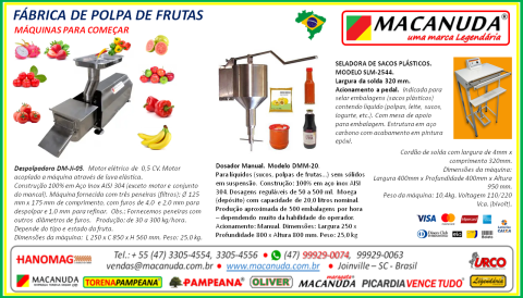 AGROINDÚSTRIA DE POLPA DE FRUTAS MÁQUINAS MACANUDA